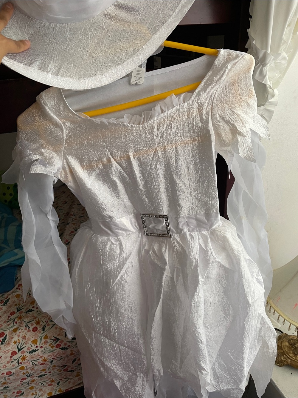 White Girls' Party Dress with Sheer Sleeves